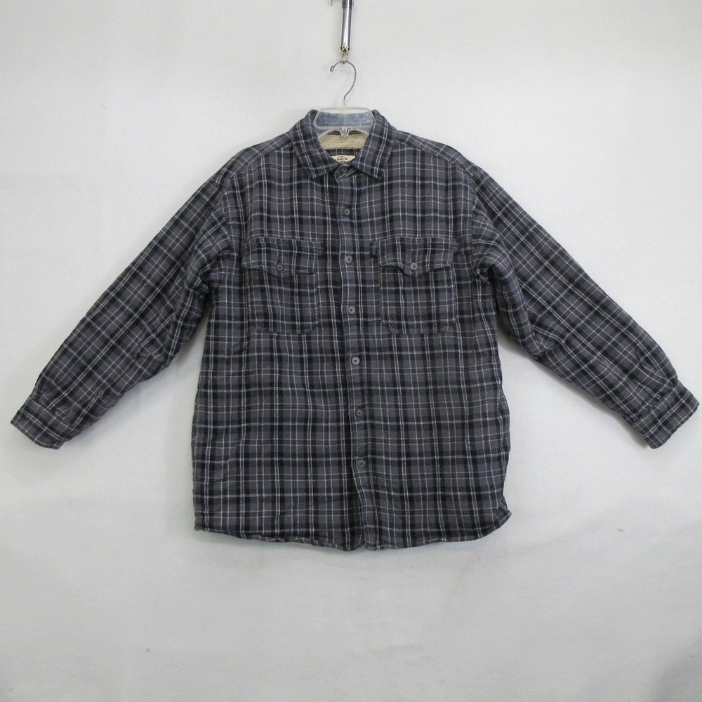 Levi's Men's Shirt L Gray Plaid Flannel Sherpa Fleece Lined Shacket Button Up